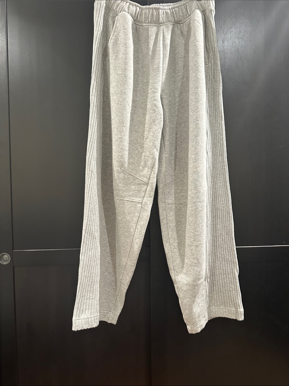 aerie Light Gray Ribbed-Panel Joggers